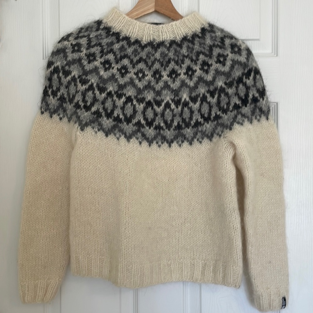 Icewear Edda Icelandic wool lopapeysa grey black white XS $261